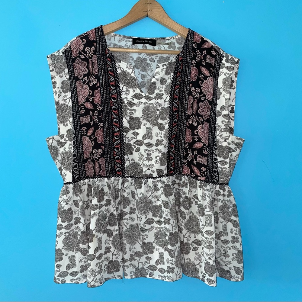 Ivanka Trump Chiffon Peplum V Blouse Paisley